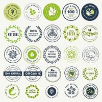 Set of stickers and labels for organic food and drink, and natural products vector