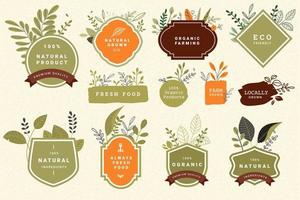 Organic and natural food and products signs vector