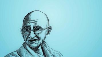 gandhi jayanti 2 oktober concept animatie met mahatma gandhi portret. mahatma gandhi schets 4k animatie video