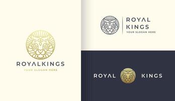 gold line art lion logo design vector