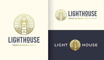 Lighthouse logo design template with water ocean element vector