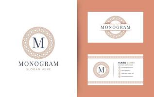 Logotipo de letra m monograma con diseño de placa de círculo geométrico, plantilla de logotipo de monograma de tarjeta de visita mínima vintage vector
