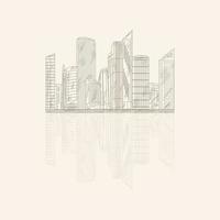side by side city building sketch vector