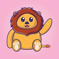 cartoon cute lion waving vector