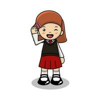 cute student girl cartoon character vector