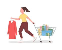 Buyer with shopping cart semi flat color vector character