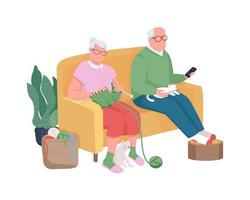 Pensioners on couch semi flat color vector characters