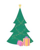 árbol de navidad con regalos objeto vectorial de color semi plano vector