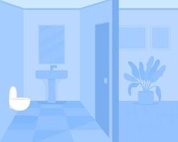 Blue monochrome bathroom flat color vector illustration