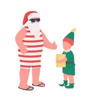Funny Santa with elf helper semi flat color vector characters