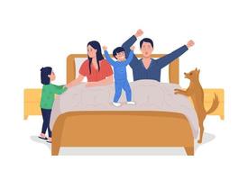 Kids waking up parents semi flat color vector characters