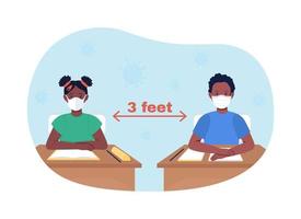 Social distancing in school 2D vector isolated illustration