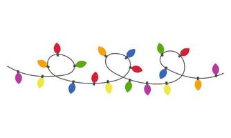 Multicolored garland of bright light bulbs. Christmas, birthday decoration. Flat vector illustration isolated on white background.
