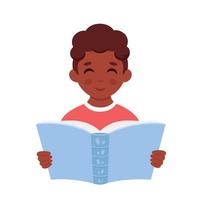 Black boy reading book. Boy studying with a book. vector