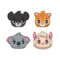 Cute cartoon wild animal icons collection vector