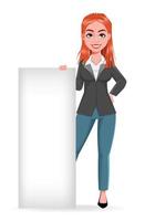 Beautiful business woman standing near placard vector