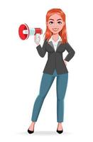 Beautiful business woman making announcement vector