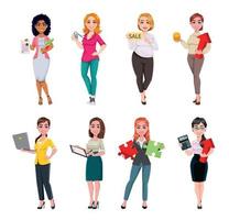 Set of eight different businesswomen vector