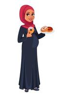 hermosa mujer musulmana embarazada en hijab vector