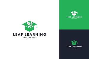 leaf learning negative space logo design vector