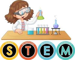 STEM education logo with scientist kid cartoon character vector