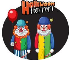 Halloween Horror badge with two creepy clowns vector