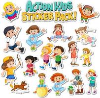 Set of stickers design with kids doing different activities vector