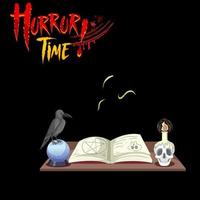 Horror Time font with magic book on the table vector