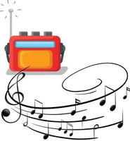 Radio con símbolos de melodía musical aislado vector