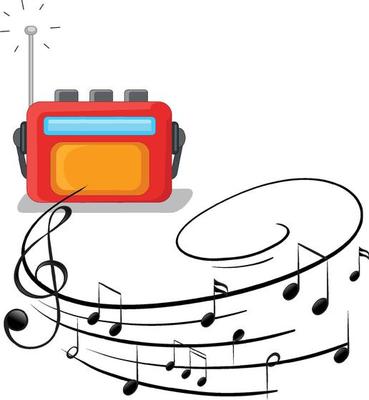 Radio with musical melody symbols isolated