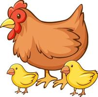 Hen with chicks cartoon on white background vector