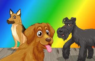 Domestic dogs cartoon character on rainbow gradient background vector