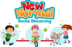 nueva normalidad con niños que mantienen el distanciamiento social vector