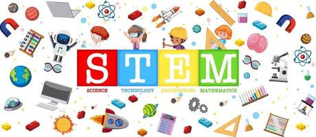 Colourful STEM education logo with learning elements vector