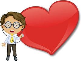 Empty big heart banner with a doctor cartoon character vector