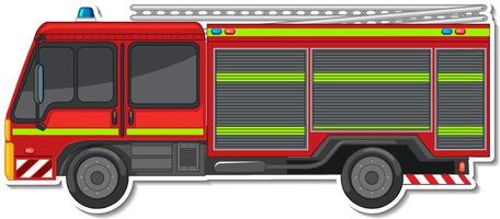 Diseño de etiqueta con vista lateral del camión de bomberos aislado vector