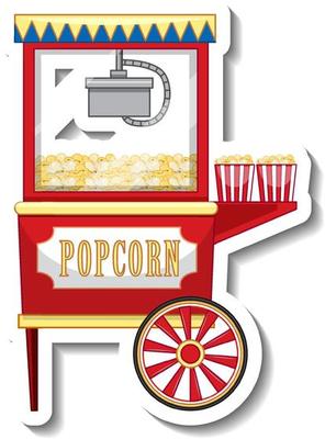 Sticker template with Popcorn cart isolated