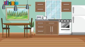 Modern kitchen interior with green wall and furniture vector