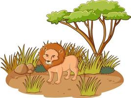 Lion in savannah forest on white background vector