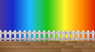 White fence and wood floor on rainbow gradient background vector