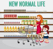 nueva vida normal con gente comprando comestibles vector