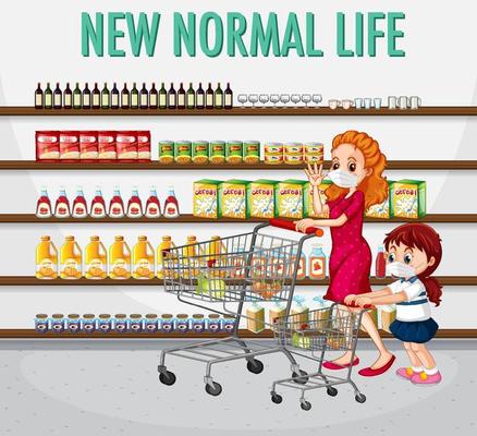 New Normal Life with people buying groceries