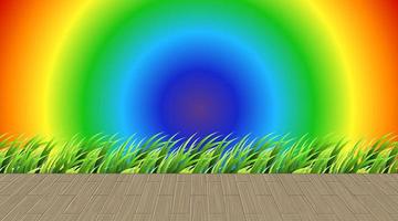 Grass and wood floor on rainbow gradient background vector