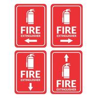 Conjunto de etiquetas de extintor de incendios rojo, para pegatinas. aviso de extintores de incendios. vector