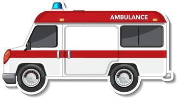 Sticker design with side view of ambulance car isolated vector