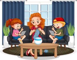 Children learning from home on electronic device vector