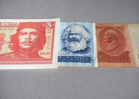 Vintage withdrawn banknotes of CCCP, DDR, Cuba photo