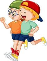 Two kids running three legged race vector