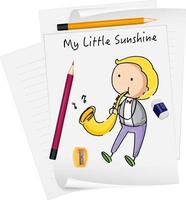 Sketch little kids cartoon character on paper isolated vector