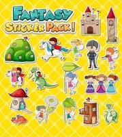 Sticker set with different fantasy cartoon characters vector